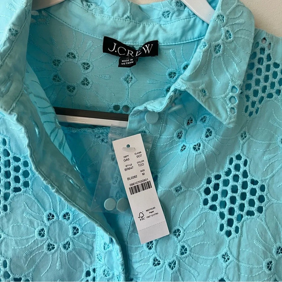 NWT J. Crew Blue Long Sleeve Popover Eyelet Top - Picture 4 of 6